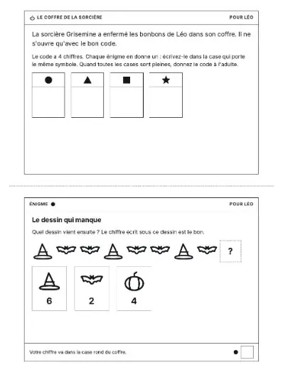 Escape game enfant à imprimer : feuille d'exemple