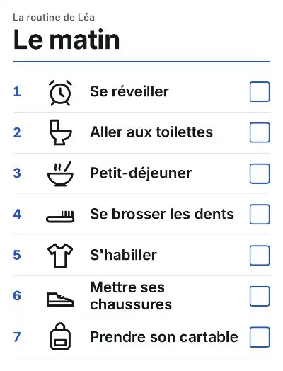 Tableau de routine enfant : feuille d'exemple